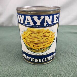 Antique Wayne Brand 11 Oz Shoestring Carrots Can Fancy Quality Established 1863